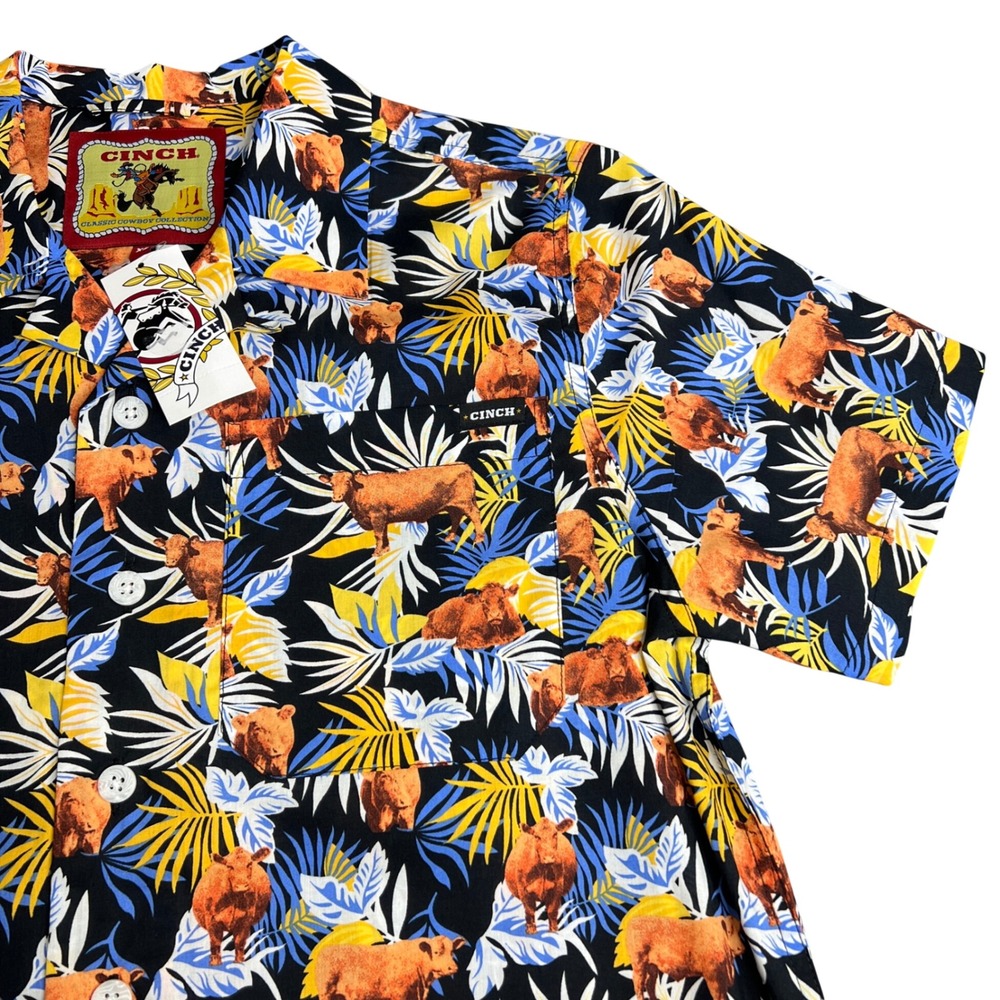Cinch Camp Shirt Mens XS Classic Cowboy Collection Cow Hawaiian Western NWT